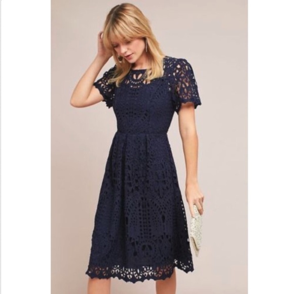 Navy Blue Lace Eyelet Dress